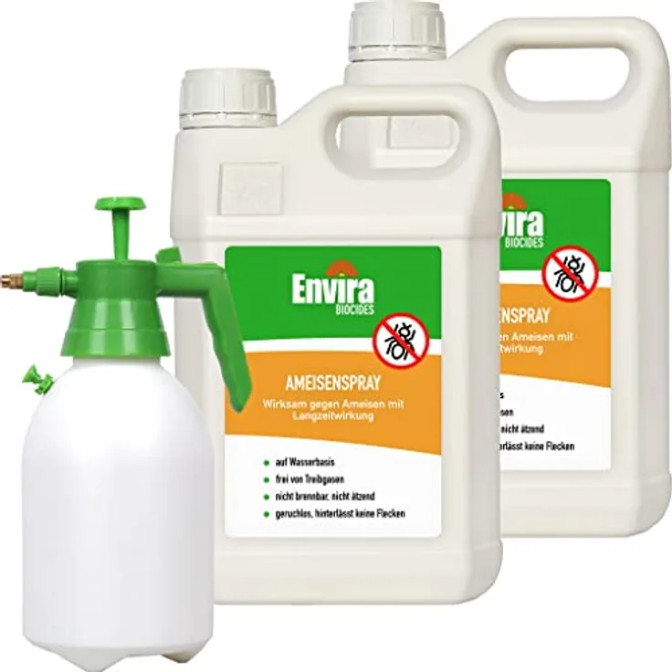 Envira Ameisen-Spray 2x 5 Liter + 2L Drucksprüher - Ameisen bekämpfen im Haus & im Garten - Ameisengift innen - mit Langzeitwirkung & geruchsneutral