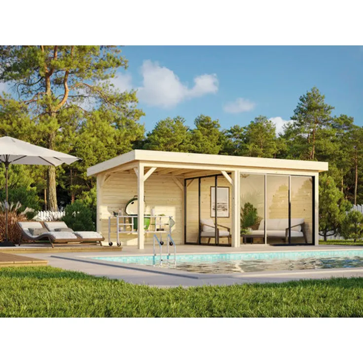 Palmako Pavillon Lenna Slide Plus, Gartenhaus 16,6 m² mit 24 mm Doppelverglasung und Isolierglas-Schiebetüren, tauchimprägniert