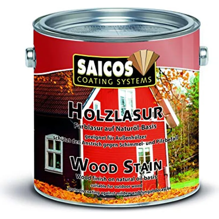 Saicos 0071 501 Holzlasur, Felsengrau, transparente Farblasur auf Naturöl-Basis, 2,5 l mit Schutz gegen Fäulnis und Schimmel