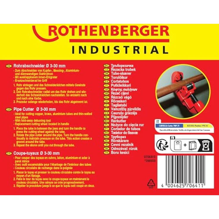 ROTHENBERGER Industrial Tube Cutter 30 bis 30 mm für Rohre aus Kupfer, Messing, Aluminium, inkl. Ersatzschneidrad & Entgrater - 070641E – Bild 4