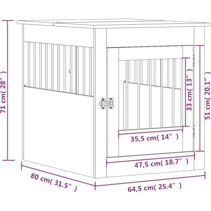 vidaXL Käfigschrank für Hunde, Weiß, 64,5 x 80 x 71 cm – Bild 4