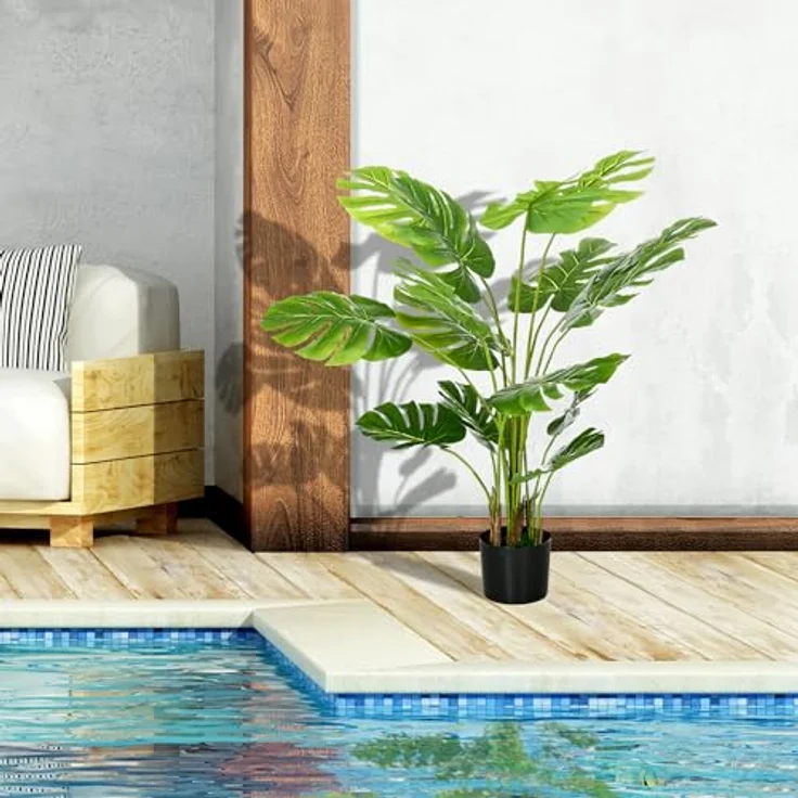 HOMCOM Künstliche Pflanze, 120 cm Kunstpflanze, Künstlich Monstera mit Übertopf, PE-Moos, Kunstbaum wie echt, Zimmerpflanze für Wohnzimmer, Grün – Bild 3