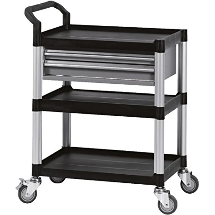 KS Tools Werkzeugwagen + Montagewagen 800.0020, stabile Kunststoffausführung mit schraubenloser Konstruktion, Aluminium-Säulen, mobile Handhabung mit Lenk- und feststehenden Rollen – Bild 3