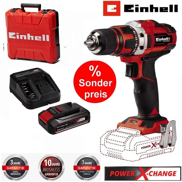 Einhell Akku-Bohrschrauber TE-CD 18/40 Li- 18V 40 Nm mit Akku 2.5 Ah, Ladeg. Koffer