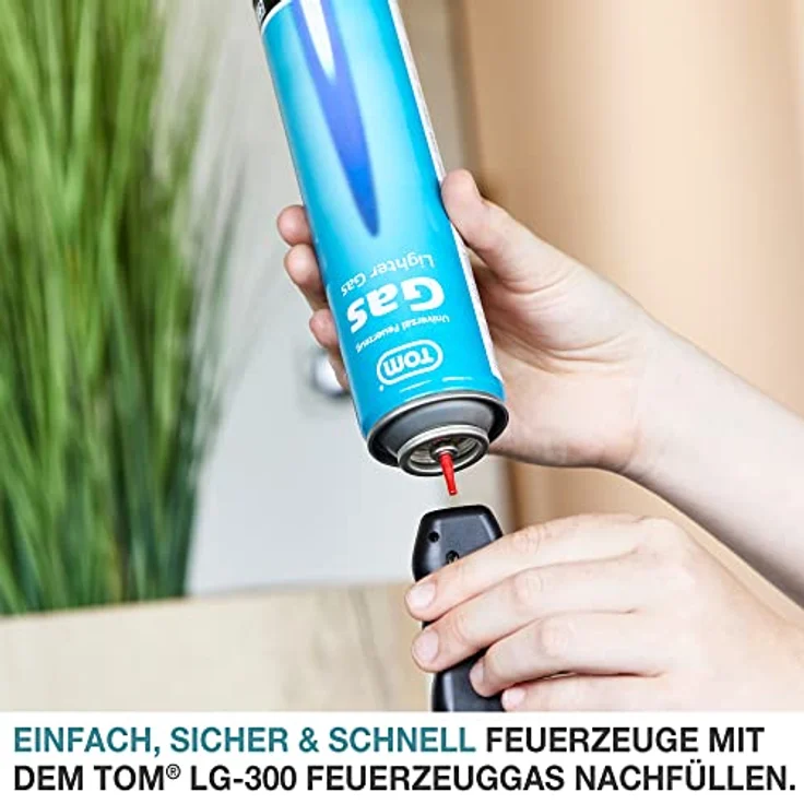 TOM LG-300 Feuerzeuggas, 300 ml Nachfüllkartusche für Sturm- und Stabfeuerzeuge, vielseitig einsetzbar mit 5 Adaptern – Bild 4