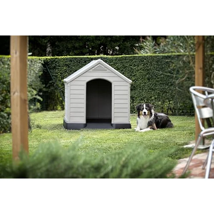 CURVER Hundehütte, grau, wasserdicht & UV-beständig, PVC, Außenmaße 95 x 99 x 99 cm, auch für große Hunde geeignet, erhöhter Boden, aus 85% recyceltem Material hergestellt – Bild 5