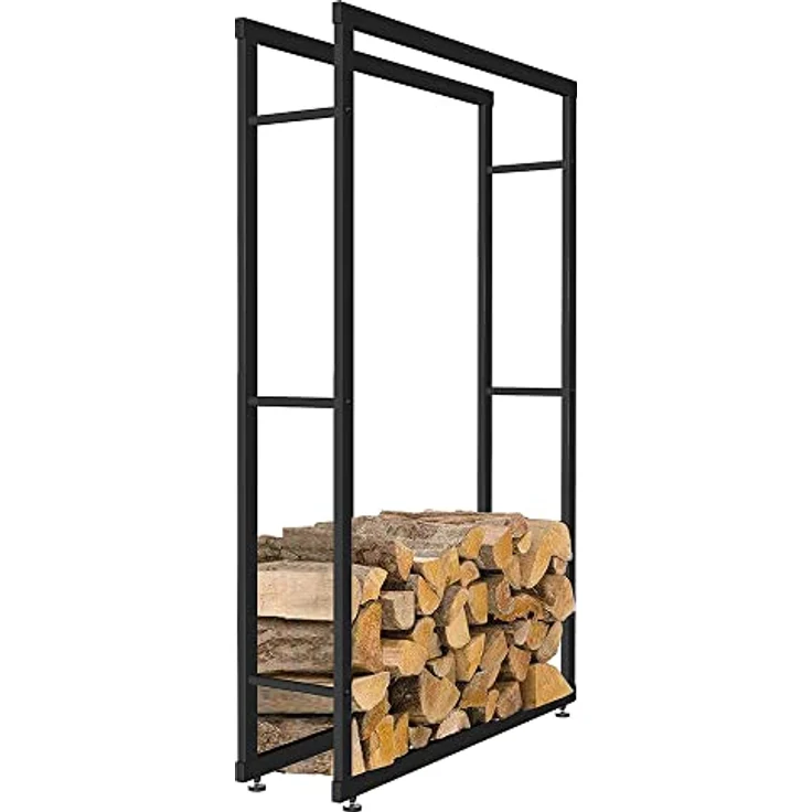 Melko Kaminholzständer Metall 150x100 cm, höhenverstellbare Füße, pulverbeschichtet in Schwarz, inklusive Schrauben – Bild 1