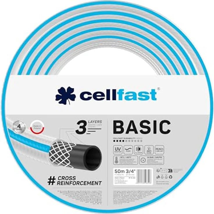Cellfast Gartenschlauch Basic 3-lagiger Schlauch mit dauerhafter Verstärkung aus Garn höchster Qualität mit Polyesterkreuzgewebe,Druck- und UV-beständig 25 bar Berstdruck, 10-422, Grün, 3/4 Zoll, 50m – Bild 2