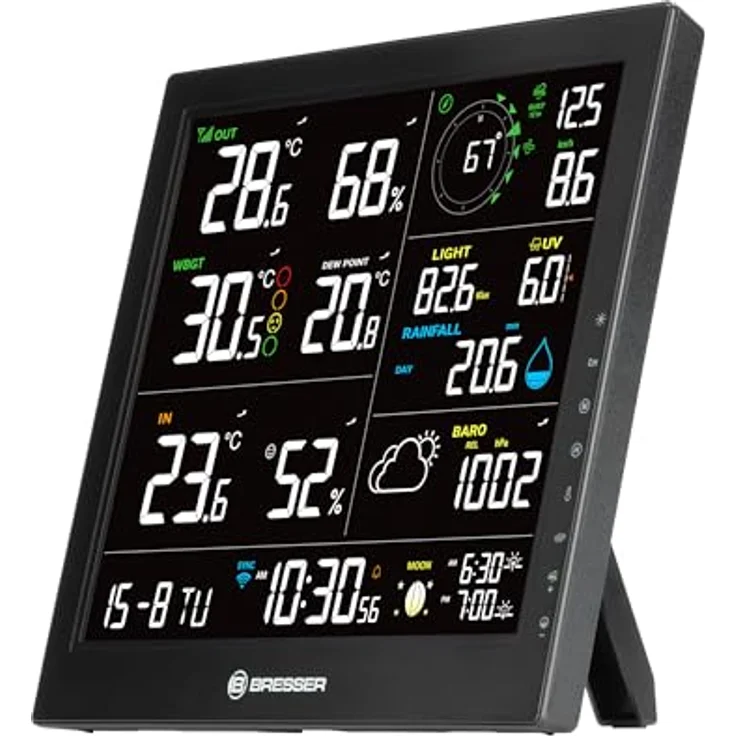 Bresser WLAN-Wetterstation 8-in-1 mit 10"-Display, Außensensor, Windmesser, Regenmesser, UV-Index, WBGT Hitzealarm, Mondphase, Innenhygrometer – Bild 5