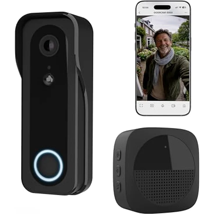 Trust Wi-Fi Video Türklingel mit Chime, 2K HD 3MP Weitwinkel, smarte kabellose Video Doorbell mit 30 Melodien, wiederaufladbar über USB-C, Nachtsicht, wasserdicht, schwarz – Bild 1