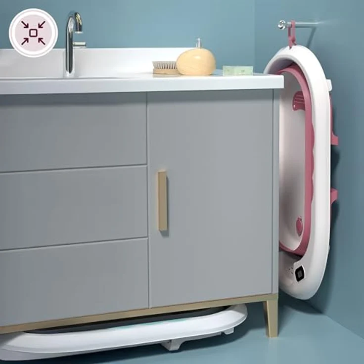 Moby-System Faltbare Babybadewanne mit LCD-Thermometer, ergonomischem Standfuß und Halterung - Altrosa – Bild 9