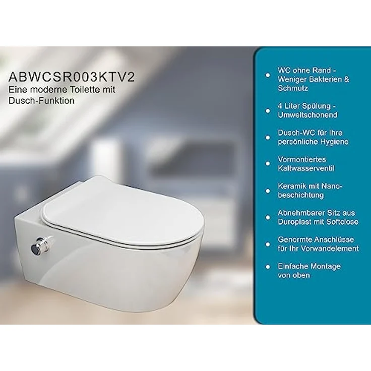 SSWW | Modernes Dusch-WC, spülrandlose Taharet Toilette mit Absenkautomatik, Toilette mit Bidet-Funktion | 54,5 cm lang - Preisvergleich – Bild 5