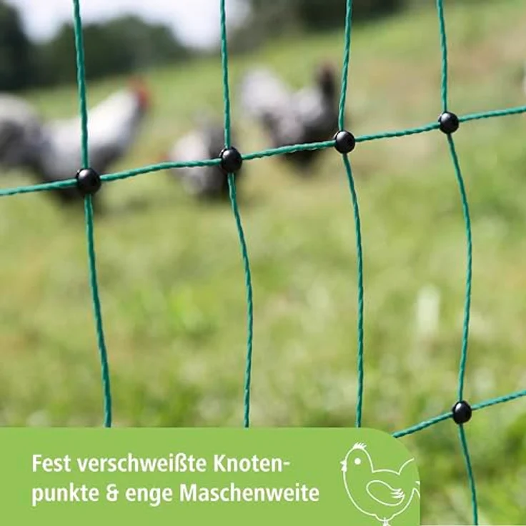 Kerbl Hobbyfarming PoultryNet, Geflügelnetz 106cm x 25m, stromlos, grün, 8 Pfähle, ideal für Hühner, Gänse und Puten, 3 Jahre UV-Stabilität – Bild 3