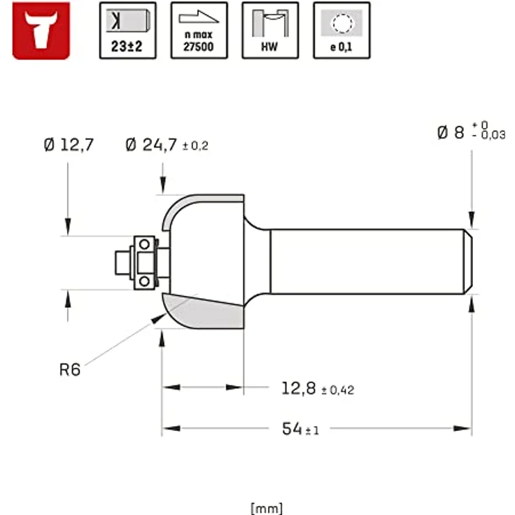 STIER Hohlkehlfräser mit Kugellager HM (HW), Ø 24,7 mm, Schaft Ø 8 mm – Bild 5