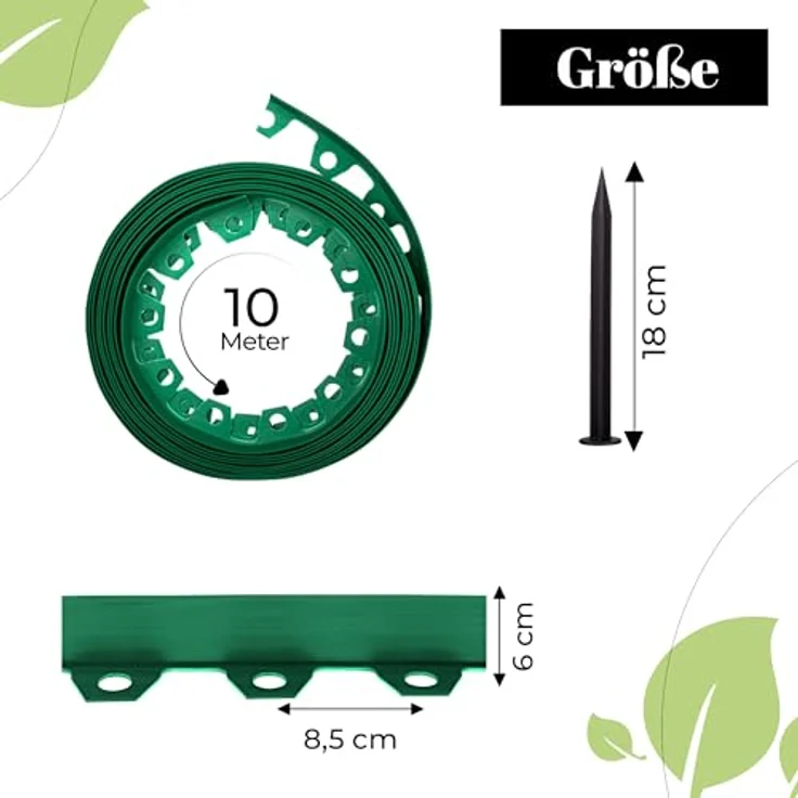 GARDENIX Flexible Rasenkante aus wetterbeständigem Recyclingkunststoff, Rasenabgrenzung 10 m, 6 cm hoch, mit 20 Erdankern, grün – Bild 3