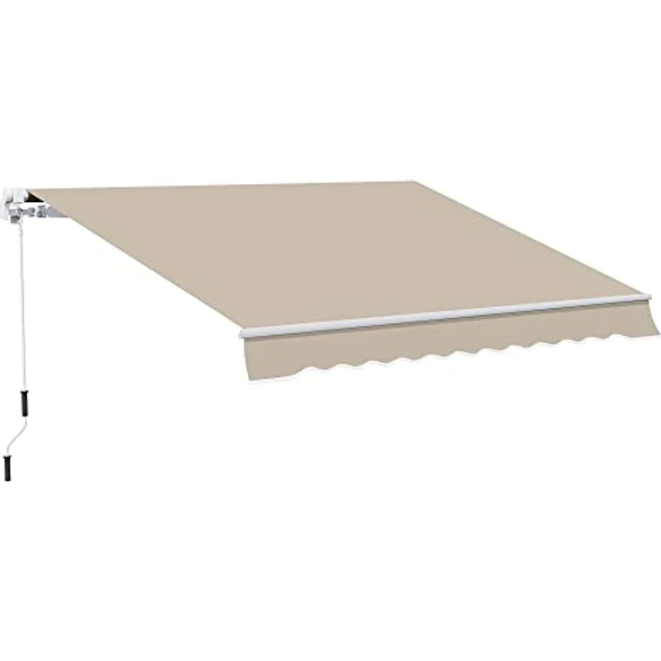 Outsunny manuelle Gelenkarmmarkise Markise 4m mit Handkurbel Balkonmarkise Sonnenschutz Wandmontage Balkon Alu Weiß+Beige 395 x 245 cm – Bild 1