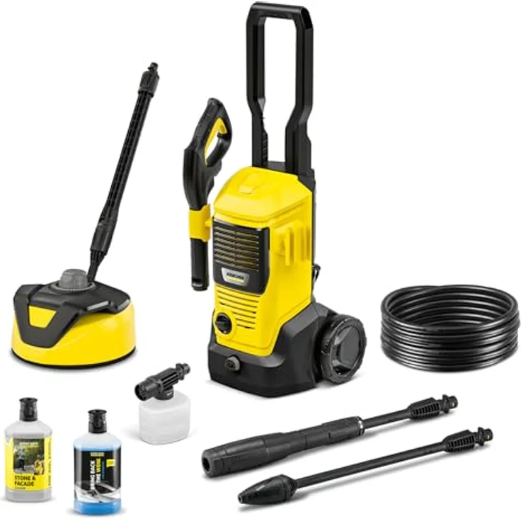 Kärcher Hochdruckreiniger K 4 FJ Home, 6 m Hochdruckschlauch, Vario Power-Strahlrohr und Dreckfräser, inkl. Flächenreiniger T 5 und 1 l Reinigungsmittel – Bild 1