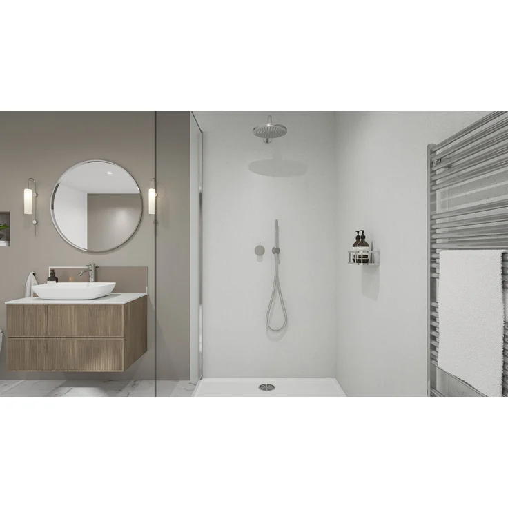 Wetwall Duschrückwand Elite Blanco Frost, Einfache Montage ohne Bohren, Fugenfreies Design
