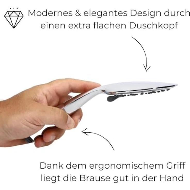 GarPet Handbrause Duschkopf 3 Funktion Duschbrause Wassersparender Brausekopf, Chromfarben – Bild 5