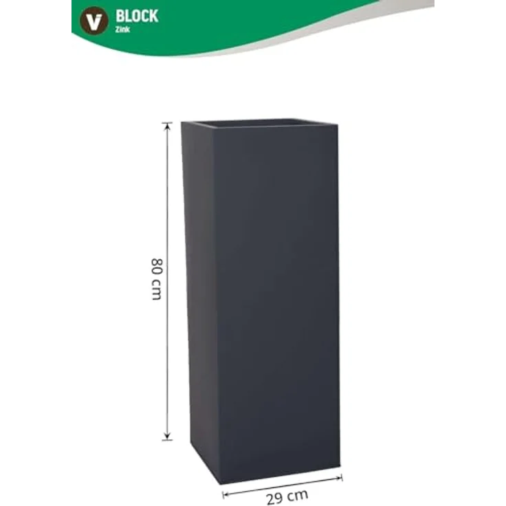 VIVANNO Pflanzkübel Zink BLOCK Säule, Set mit 2 Stück, anthrazit matt, 29x29x80 cm – Bild 6