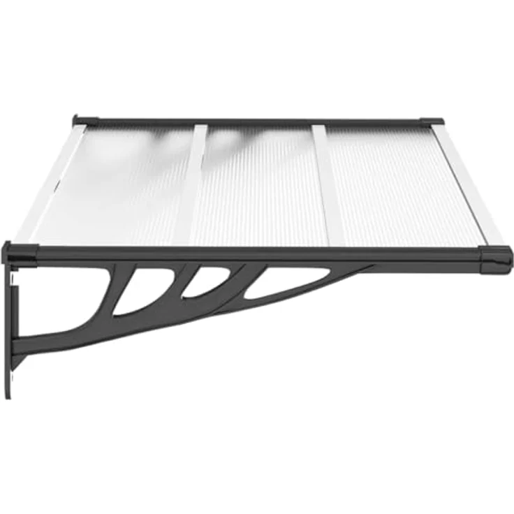 vidaXL Markise Türvordach Schwarz und Transparent 122x90 cm Polycarbonat (1-St) mit stabilem Rahmen und einfacher Montage – Bild 6