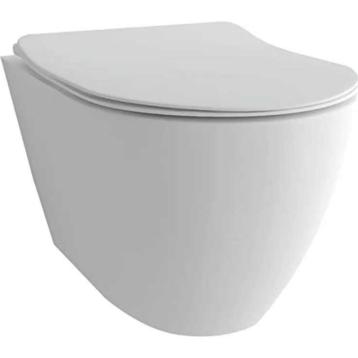 Alpenberger Moderne Toilette mit Nano | Wand WC Spülrandlos | Keramik Hänge WC Komplettset mit WC Sitz mit Absenkautomatik | Klo für Gäste WC und Bad | Passend zu Geberit (Insara 9024)