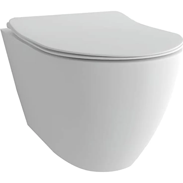 Alpenberger Moderne Toilette mit Nano | Wand WC Spülrandlos | Keramik Hänge WC Komplettset mit WC Sitz mit Absenkautomatik | Klo für Gäste WC und Bad | Passend zu Geberit (Insara 9024) – Bild 1