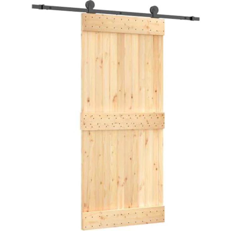 vidaXL Schiebetür 90 x 210 cm, Massivkiefer in Natürlich und Schwarz, moderne Trennwand für Wohnzimmer und Eingangsbereich – Bild 1