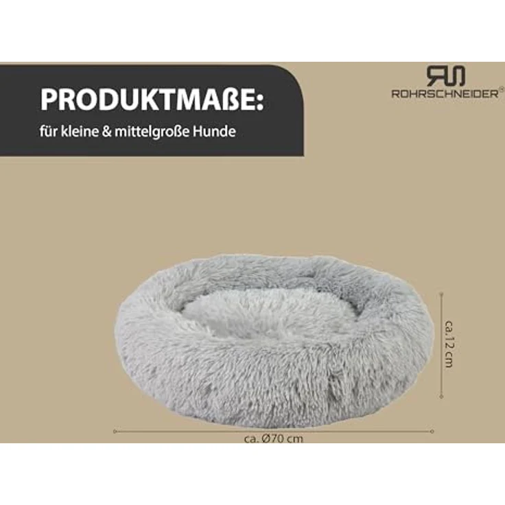 Rohrschneider Hundebett Donut, flauschiges Kissen für kleine und mittelgroße Hunde, rundes Sofa, waschbar, Gr. M Ø ca. 70 cm, inklusive Hundekotbeutel Set – Bild 3