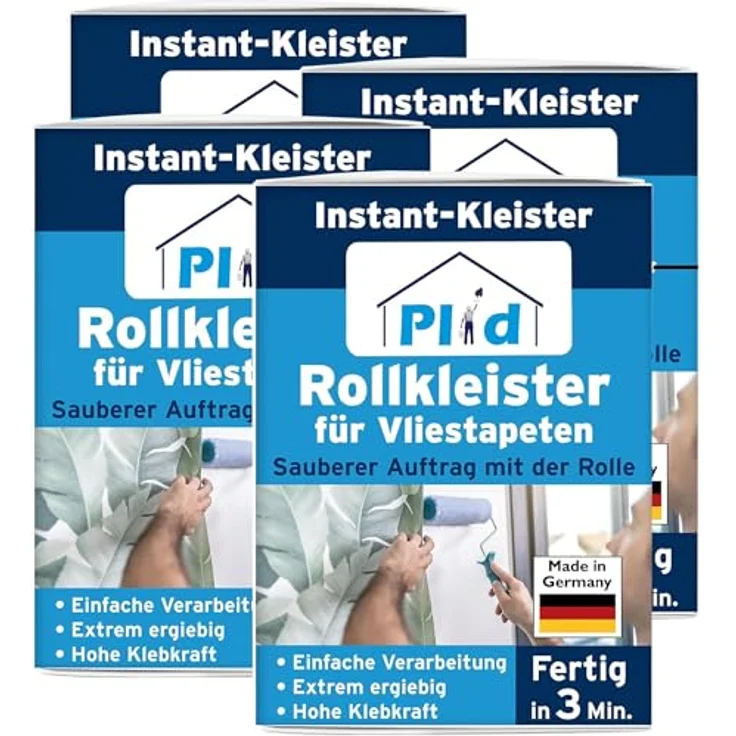 PLID® Rollkleister für Vliestapeten, in 3 Minuten einsatzbereit, hohe Ergiebigkeit, für glatte und strukturierte Rückseiten, 4x200g – Bild 1