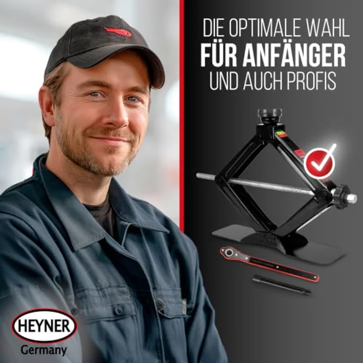 HEYNER® Scherenwagenheber MultiLift L PRO 2 t für VW ID.7 Gen 1 (2023–) – runder Sattel, 360° Gummiauflage, Hub 125–470 mm, 17 mm Ratsche, Standfuß 30×8 cm, bis −50 °C – Bild 3