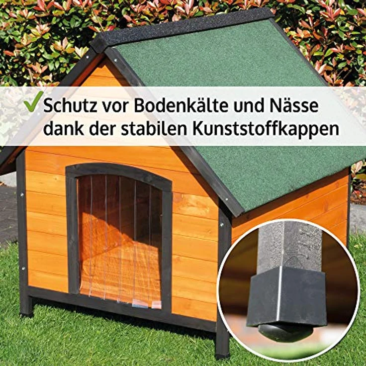 zooprinz Premium Hundehütte Luna - aus wetterfestem Vollholz, Dach zum Öffnen und Lamellentür - ideal für draußen - mit natürlicher Farbe gestrichen - Hundehaus Hundehütte XL, braun-schwarz – Bild 3