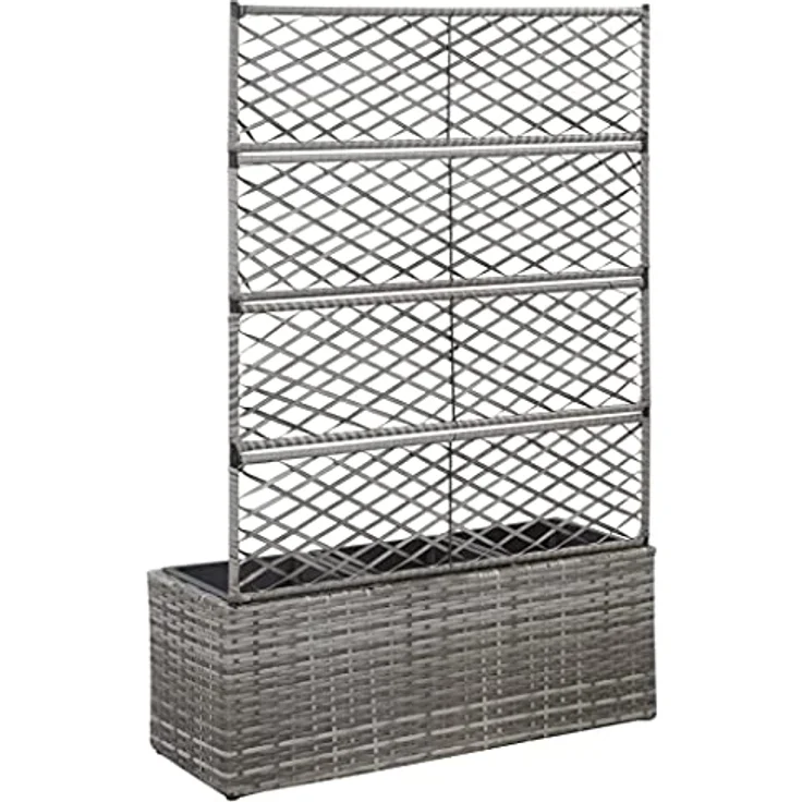 vidaXL Hochbeet mit Rankgitter 3 Töpfe 83×30×130cm Poly Rattan Grau – Bild 3