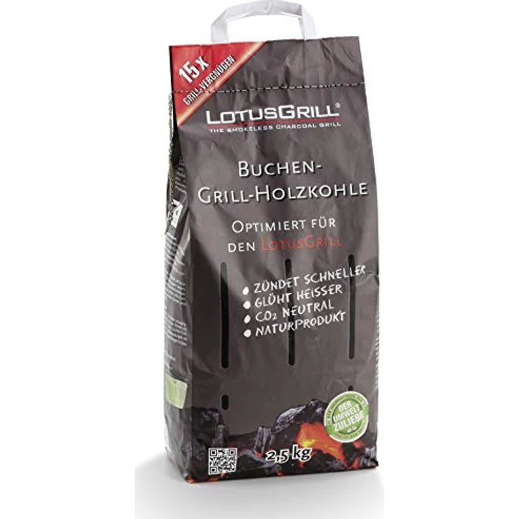LotusGrill Buchenholzkohle 2,5 kg Sack inkl. LotusGrill Brennpaste 500 ml, beides entwickelt für raucharmes Grillen mit dem LotusGrill – Bild 2