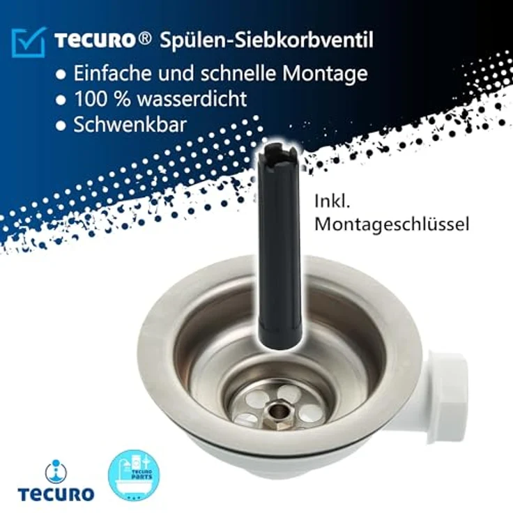 tecuro Spülen-Siebkorbventil Ø 114 mm (3 1/2 Zoll), Edelstahl mit seitlichem Abgang 1 Zoll (Ø 25 mm) und herausnehmbarem Siebkorb – Bild 6