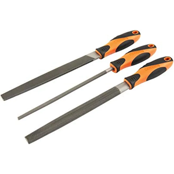 KENDO Feilenset 3-teilig, Flach, Rund und Halbrund aus T12 Werkzeugstahl, Härte bis 58 HRC, Klingenlänge 200 mm