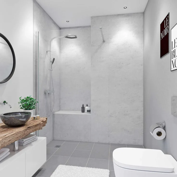 Breuer Duschrückwand Quick 72, Stein-Optik Marmor Grau, 150 x 255 cm, pflegeleicht und fugenfrei