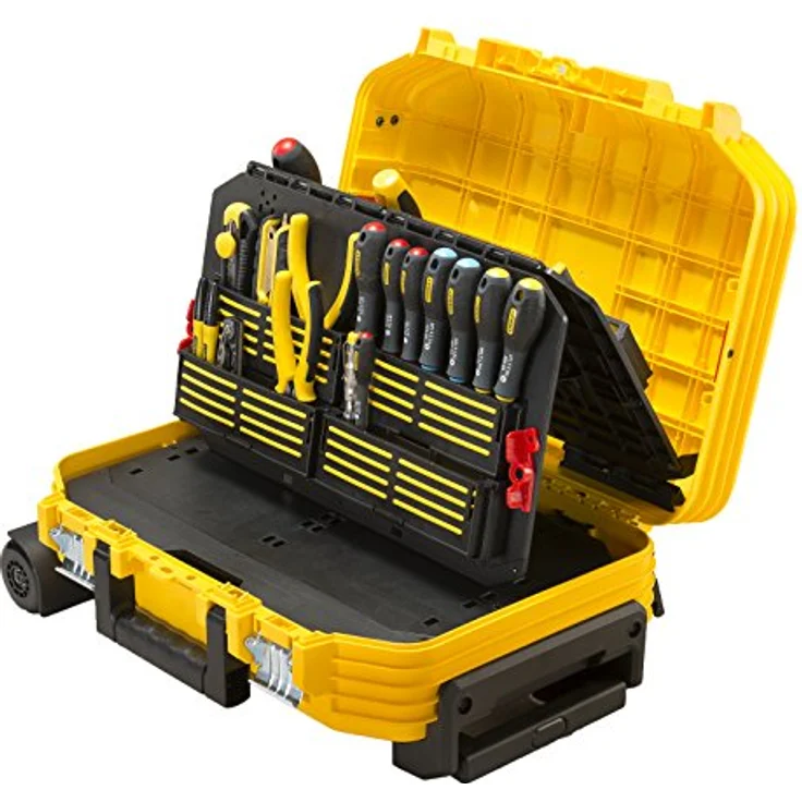 Stanley FatMax Werkzeugkoffer bestückt (54 x 40,5 x 25,5 cm, formstabiler Trolley mit Werkzeugset, Teleskophandgriff, fiberglasverstärkt, Akkordeonstruktur) FMST1-75530 – Bild 2