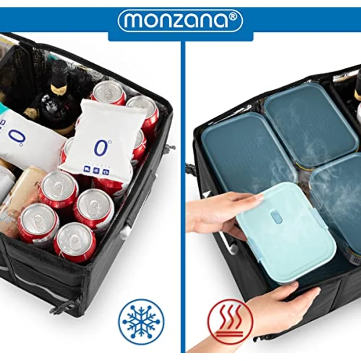 MONZANA® Kofferraum Organizer Deckel 63L Isolierfolie Trennwände Wasserdicht Faltbar MDF Wände rutschfest Kofferraumtasche Kofferraumbox Auto Schwarz – Bild 4