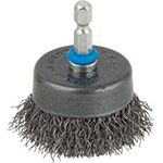 Wolfcraft Topfdrahtbürste Ø 80 mm, Stahl-Draht mit 6 mm Schaft, für Bohrmaschine, gewellt, auch für tiefe Löcher geeignet