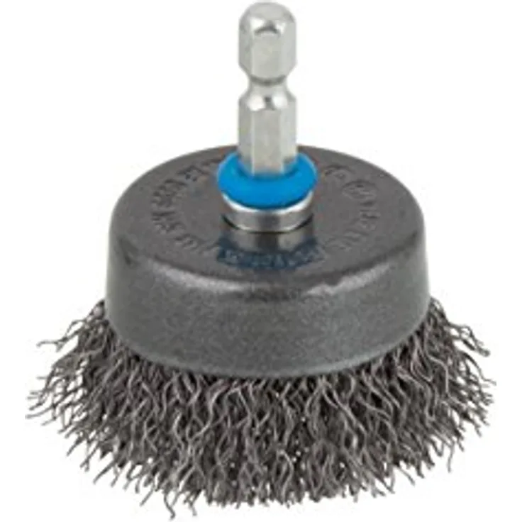 Wolfcraft Topfdrahtbürste Ø 80 mm, Stahl-Draht mit 6 mm Schaft, für Bohrmaschine, gewellt, auch für tiefe Löcher geeignet