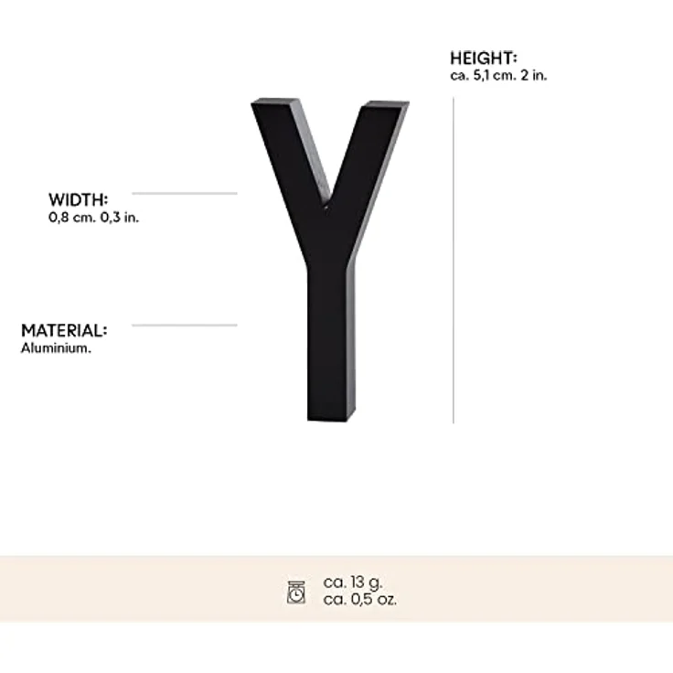 Design Letters Hausbuchstaben/Hausnummer Edelstahl Schwarz | 5cm/10cm | Türnummer | Straßennummer | Türschild Personalisiert | Befestigungsschrauben & Klebeband sind separat erhältlich | Größe 5cm Y – Bild 2