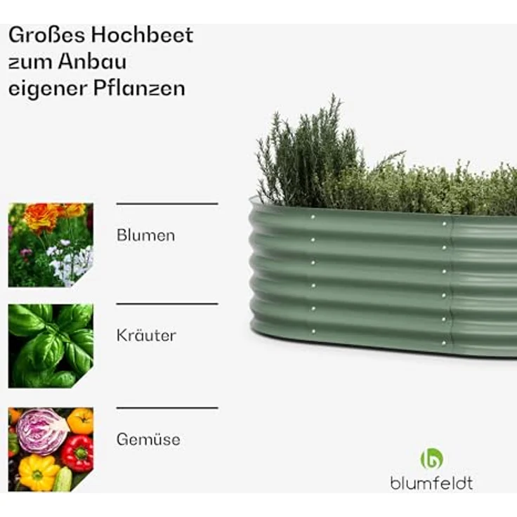 blumfeldt High Grow Extended Hochbeet - Ergonomisches 300-l-Hochbeet aus Rostfreiem Galvalume-Stahl, 150 x 60 x 43 cm, Halbrundes Design für Garten und Terrasse, Rückenschonend und Wetterfest – Bild 4