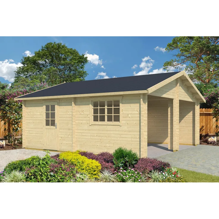 Lasita Maja Doppelgarage Outdoor Life Falkland 575 x 575 cm natur, robuste Verarbeitung aus nordischer Fichte, vielseitige Nutzungsmöglichkeiten