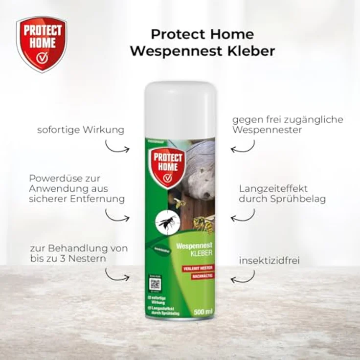 PROTECT HOME Wespennest Kleber 500 ml - Insektizidfreie Bekämpfung von Wespennestern, Wirkung über mehrere Tage, Powerdüse (blau) – Bild 2