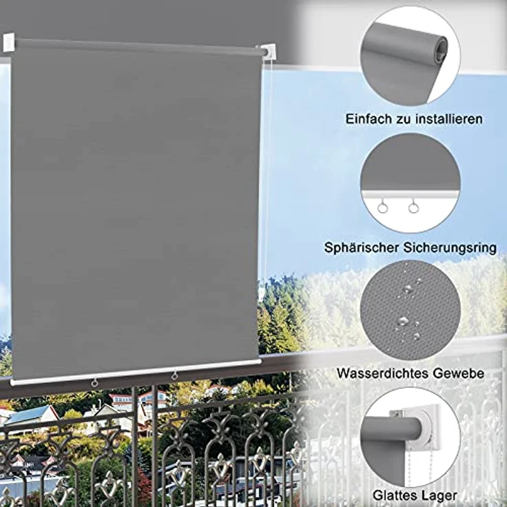 WOLTU Außenrollo Senkrechtmarkise Balkonrollo Outdoorrollo Sichtschutzrollo Wetterfest Sonnenschutz UV Schutz Vertikal Sonnensegel Reflektierende Thermofunktion für Fenster&Türen, Dunkelgrau 100x240cm – Bild 3