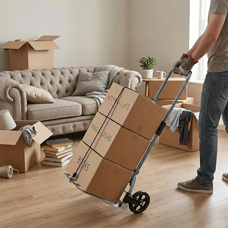 relaxdays Klappbare Sackkarre bis 120 kg, grau - Robuster Stahlrahmen, Teleskopgriff, Soft-Laufräder, Antirutschfläche, inklusive 2 Expanderseile – Bild 3