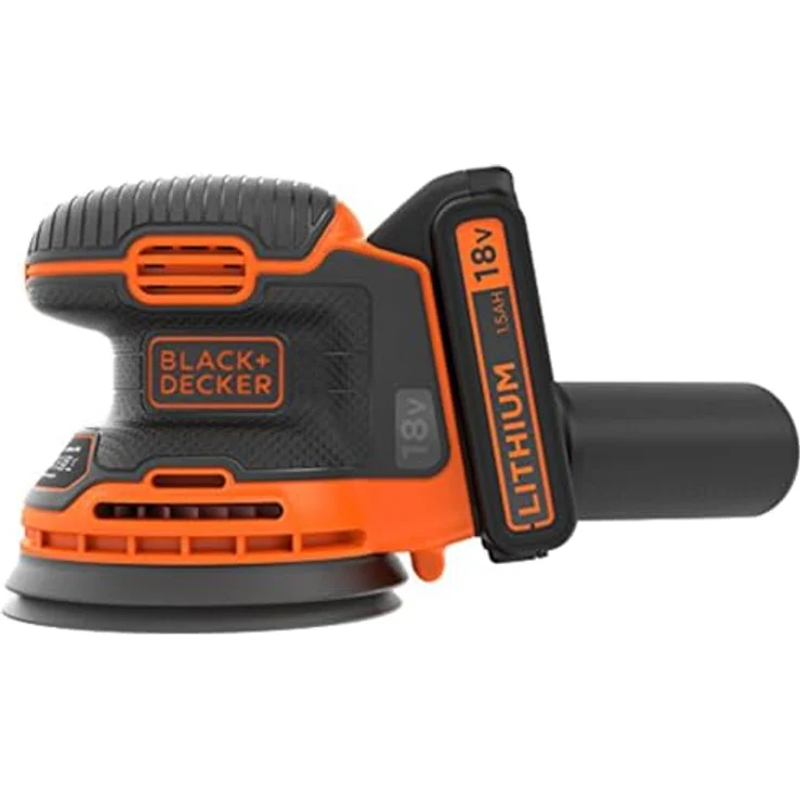 Black+Decker Akku-Exzenterschleifer (18V, 1,5 Ah, zum Schleifen-Polieren, Ergonomisches Griffdesign, inkl. Akku, Ladegerät, Schleifgitter (K80) und Werkzeugtasche, BDCROS18, 90 W) – Bild 3