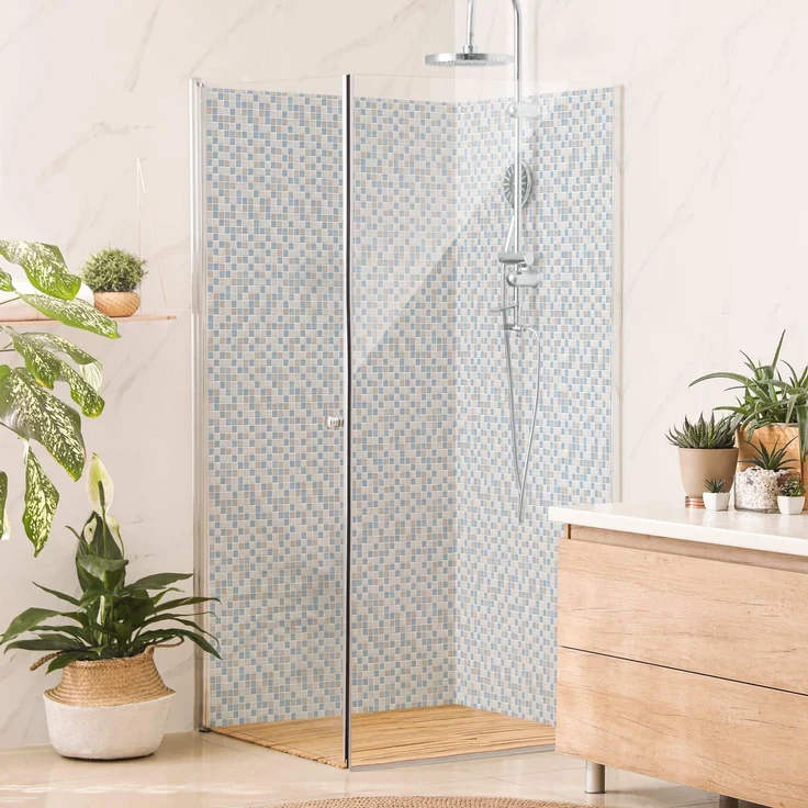 Apalis Home Duschrückwand Muster selbstklebend, 0.61 mm wasserfestes Wandpaneel in blau, fugenloses Design mit Fliesenoptik, Premium matt, 80x190 cm