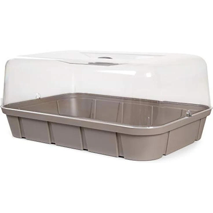 ONDIS24 Frühbeet Anzucht Gewächshaus 16 L, taupe, transparenter Deckel, Belüftungsöffnungen, detailgetreue Holznachbildung – Bild 2